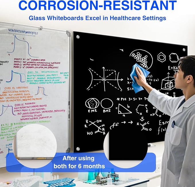 maxtek Black Dry Erase Board 72" x 48", Black Whiteboard Glass Frameless, Large Magnetic Glass White Board for Office School