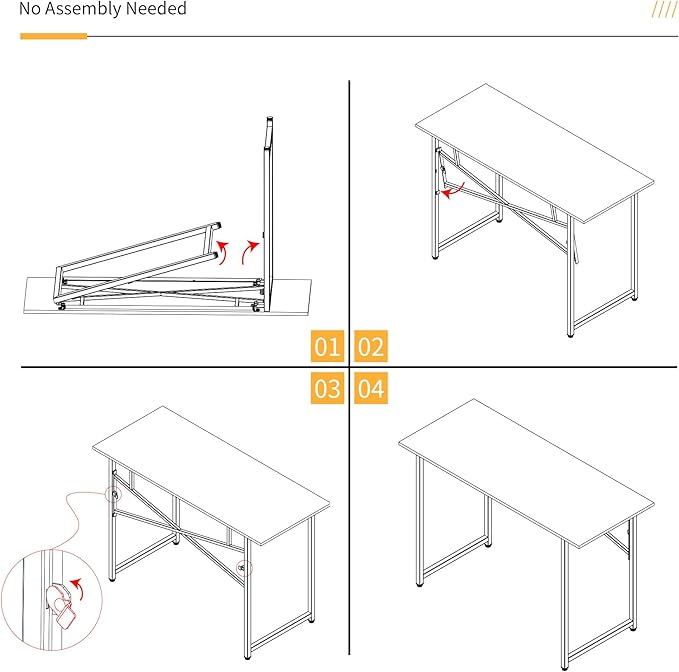 Lutown-Teen 47 inch Folding Computer Desk, Writing Gaming Computer Camping Table, No Assembly Required Home Office Desk, Rustic Brown
