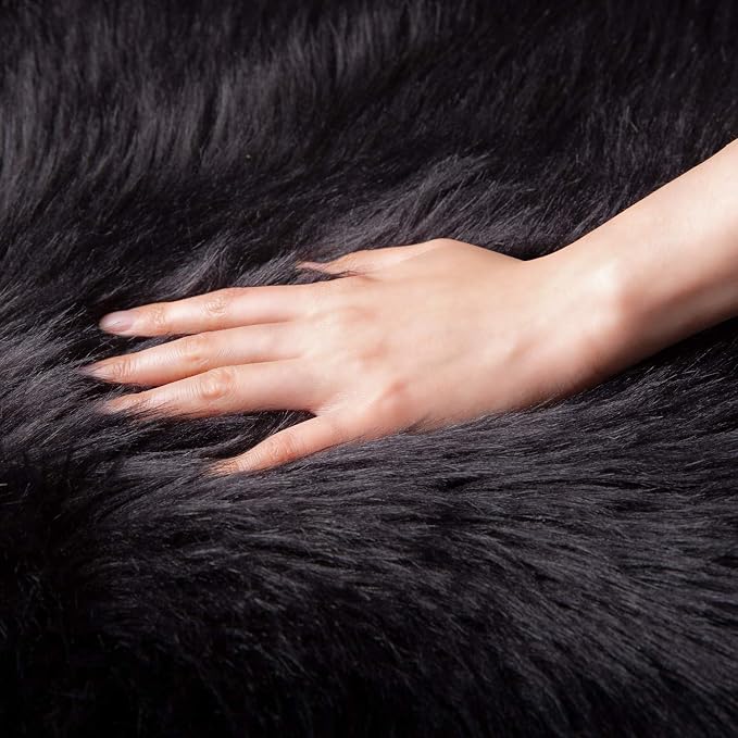 Ashler Faux Fur Rug, Black Area Rugs, Fluffy Sheepskin Fur Rug, Fuzzy Ultra Soft 2 x 3 Ft Rugs, Machine Washable Shag Rug, Nursery Throw Rugs for Bed, Living, Kids Room