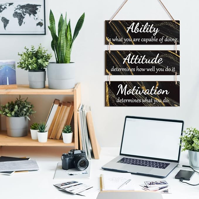 Jetec Office Wall Decor Sign Inspirational Motivational Plaques with Sayings Rustic Wooden Hangings Ability Sign for Coworker Holiday Gift Office Home Artwork Decoration(Black)