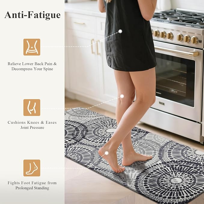 HEBE Anti Fatigue Kitchen Rugs Set of 2, Cushioned Kitchen Mats for Floor | Non Slip Washable Kitchen Runner Rug Set, Floral Stain Resistant Waterproof Comfort Mat Carpet for Sink, Standing Desk