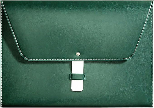 PU Leather A4 File Folder Large Document Holder Waterproof Envelope Folder Case with Handmade Closure (Green)