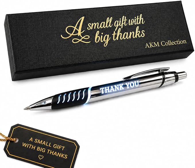 Luxury Pen for Men and Women, Premium “Thank You” Gift Set with LED Light Engraving, Fancy Writing Instrument in Gift Box, Nice for Work, Graduation Gift for Teacher, Boss, Coworker