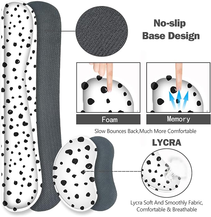 ToLuLu Extended Gaming Mouse Pad, Memory Foam Ergonomic Keyboard Mouse Wrist Rest Support Set, Large Desk Mat with Stitched Edges, Non-Slip Base Mousepad for Home Office Game and Study, Polka Dots