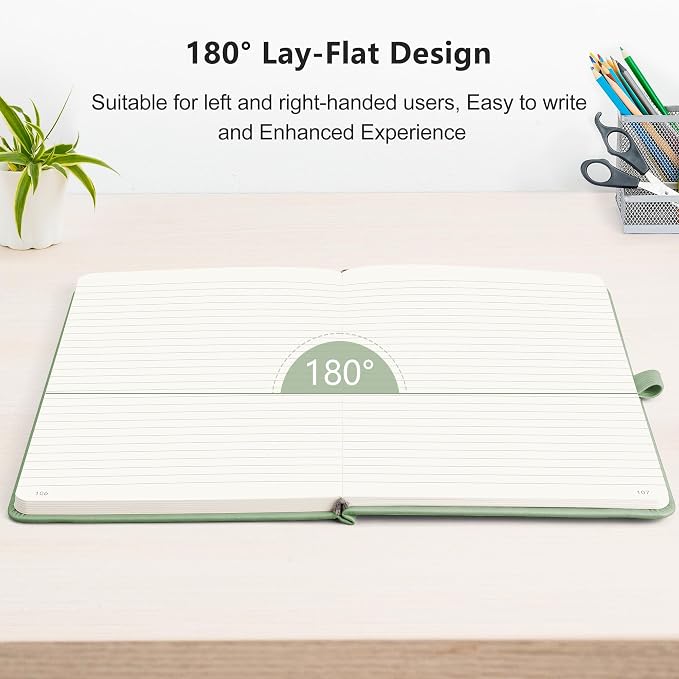 RETTACY Lined Journal Notebook, 2-Pack, 192 Numbered Pages per Pack, A5 Medium Size (5.7'' x 8.3''), for Men & Women, Writing, Work, Leather Hardcover, 100 GSM Thick Paper (Black & Light Green)