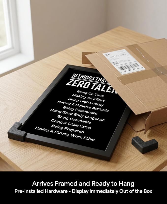 10 Things That Require Zero Talent Motivational Wall Decor, 11x14 Black Framed Office Wall Art Print, Inspirational Leadership Quote Poster for Work, Gym, Classroom and Team Building