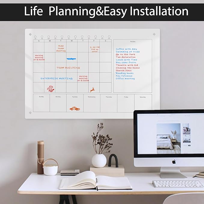 Large Acrylic Calendar for Wall,24"X16",Acrylic Dry Erase Calendar for Wall,Clear Acrylic Wall Calendar for Home/Office