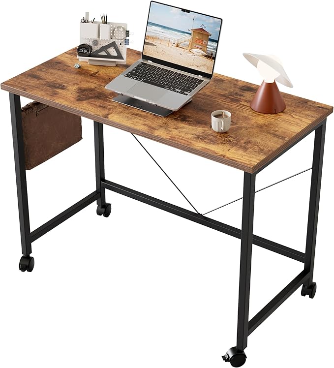 Mericonia 32 inch Rolling Computer Desk with Wheels, Gaming Desk for Small Spaces, Modern Simple Style Table for Home Office, Study Writing Table