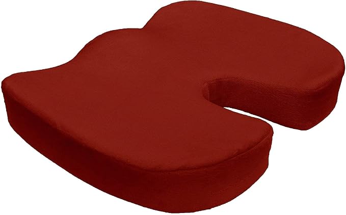 Bookishbunny 2pc High Resilience Memory Foam Seat Chair Waist Lumbar Back Support Cushion Pillow Car Office Home (Burgundy)