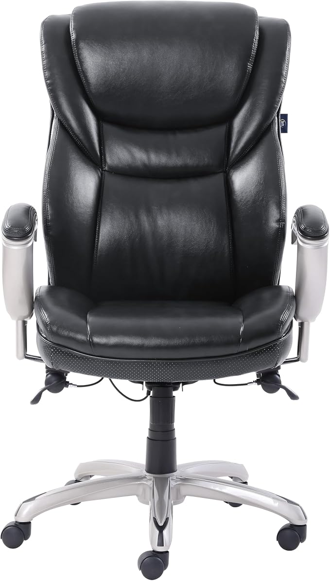 SertaPedic Emerson Executive Task Chair, Supports Up to 300 Lb, 19" to 22" Seat Height, Black Seat/Back, Silver Base