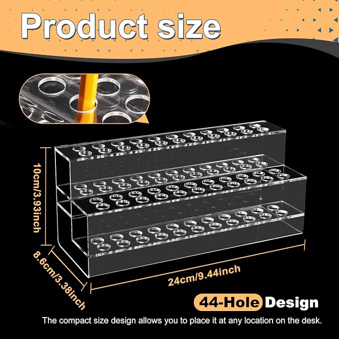 Acrylic Pen Holder, 44-Slots Pen Display Stand Focal Pen Holder Beadable Pen Display Stand Rack Organizer for Home Office Desk School Supplies