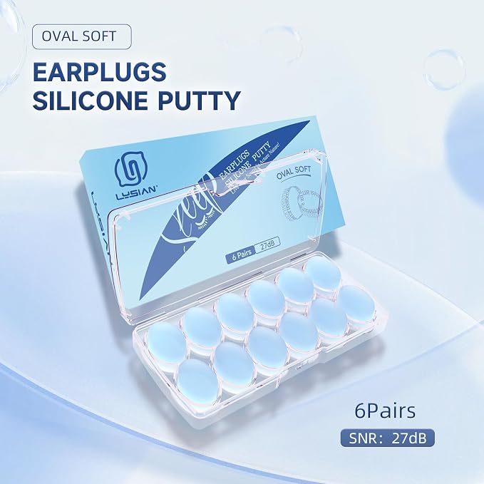LYSIAN Soft Moldable Silicone Putty Earplugs for Sleep – 6 Pairs, SNR 27dB Noise Cancelling Ear Plugs Ideal for Swimming, Travel & Snoring