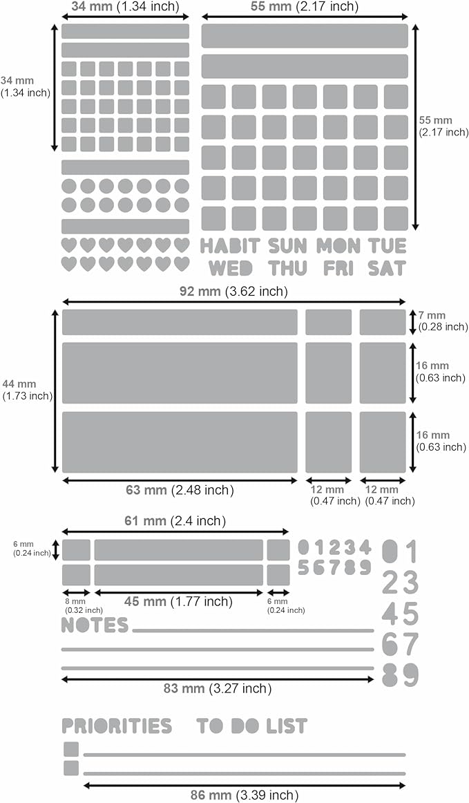 Aleks Melnyk No.486 Metal Stencils for Bullet Journaling, Bookmark, Planning, Lines, Planner, Habit Tracker, Dot Journals Stencil for Diary, Templates, Tiny Letters, Small Number