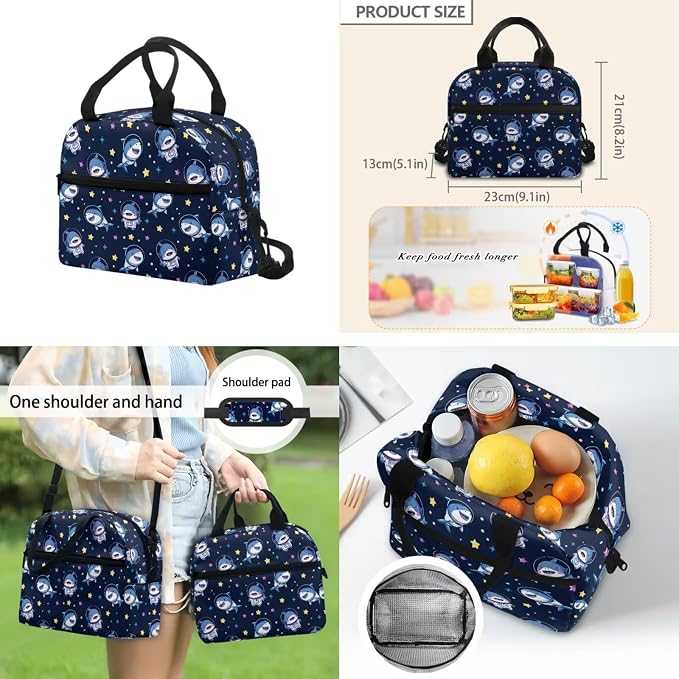 ZFRXIGN Cute Shark Backpack for Boys 4-6 6-8 Bookbag with Cute Pendant 17inch Elementary School Bag and Insulated Lunch Box Pencil Case Back to School Stuff