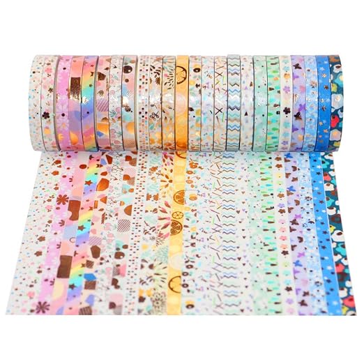 YUBBAEX 24 Rolls Skinny Washi Tape Set Gold Foil Print Decorative Tapes for Arts, DIY Crafts, Bullet Journals, Planners, Scrapbooking, Wrapping (Basic 5mm)