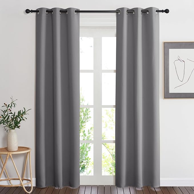 NICETOWN Gray Curtain Blackout Drape Panel, Single Panel, 34 x 84 inch, Grey, 3 Pass Microfiber Noise Reducing Thermal Insulated Window Drapery with Grommet