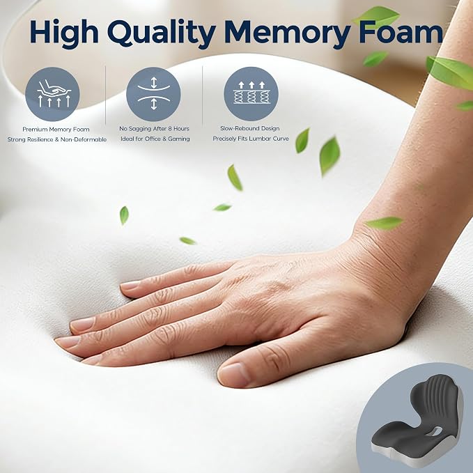 Seat Cushion for Office Chair Car, L-Shaped Ergonomic Seat Cushions,Memory Foam Orthopedic Cushion with Coccyx Hollow,Lumbar Support & Tailbone Pain Relief for Car, Truck, Home,Dark Gray & Light Gray