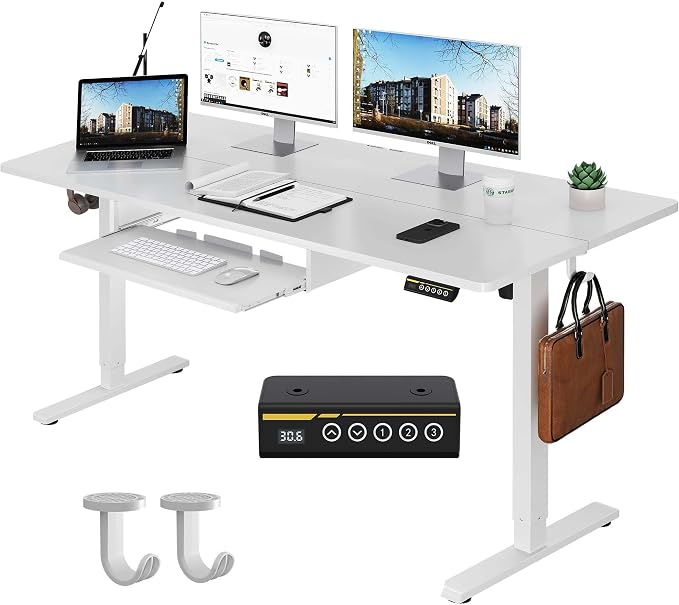 48 x 24 Inch Electric Standing Desk with Keyboard Tray, White | 3-Year Free Motor Replacement, 28.3-46.5 in Height, 3 Presets, 45 dB or Less, 154 lb Capacity, Keyboard Tray