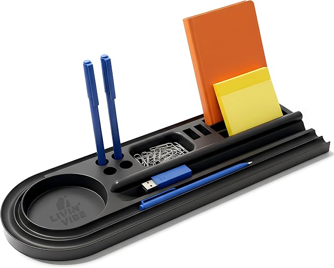 Silicone Desk Organizer – Charcoal Black Color | Non-Slip, Flexible & Waterproof Tray for Office, Home, or Vanity | L 15.25” × W 5.5” | Durable Multipurpose Organizer for Desk Accessories