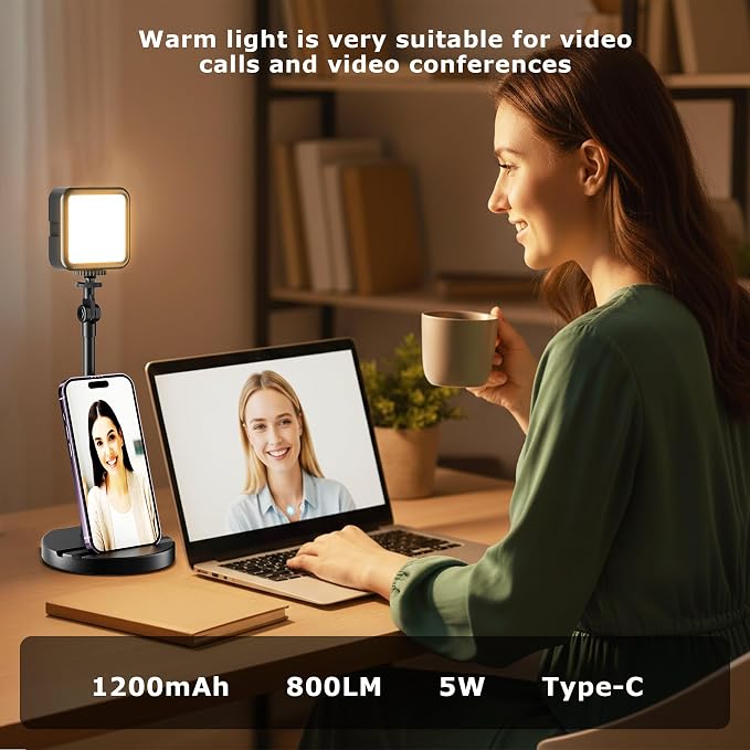 2-Pack Portable Rechargeable LED Video Light, Battery Powered Photography Lighting Kit with Stand & Phone Holder, Dimmable Camera Light for Live Streaming, YouTube, TikTok, Zoom, Video Recording