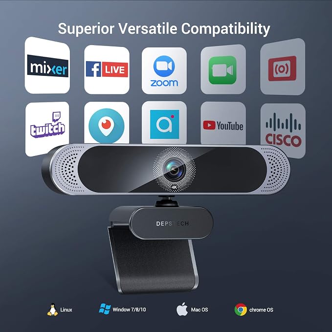 DEPSTECH 4K Webcam, DW49 HD 8MP Equipped with Sony Sensor Autofocus Webcam with Microphone, Privacy Cover, Plug Play USB Computer Web Camera for Pro Streaming/Online Teaching/Video Calling/Zoom/Skype