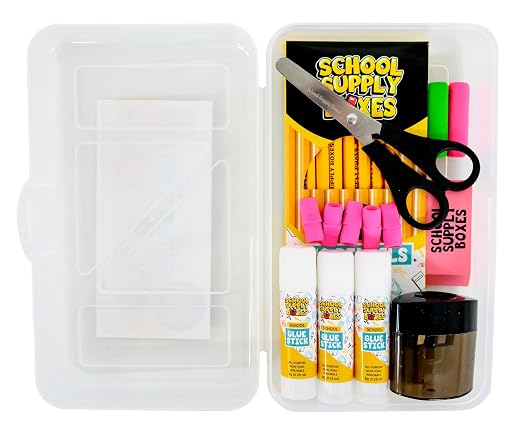 Back to School Supply Box (Case - 5 Boxes) - Grades K-5 Back to School Supplies - 32 Piece Kit Includes Markers, Crayons, Pencils, Scissors, Folders, Glue Sticks, Notebook, and Composition Book
