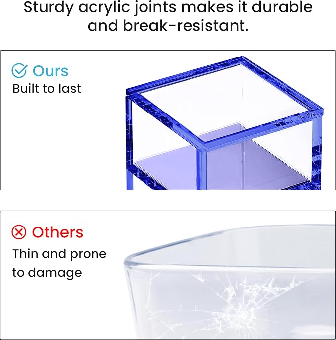 3-Tier Stackable Acrylic Holder- Stylish Desk Organizer and Storage for Office or Home – Transparent Square Design, Blue with Silver Metal Base