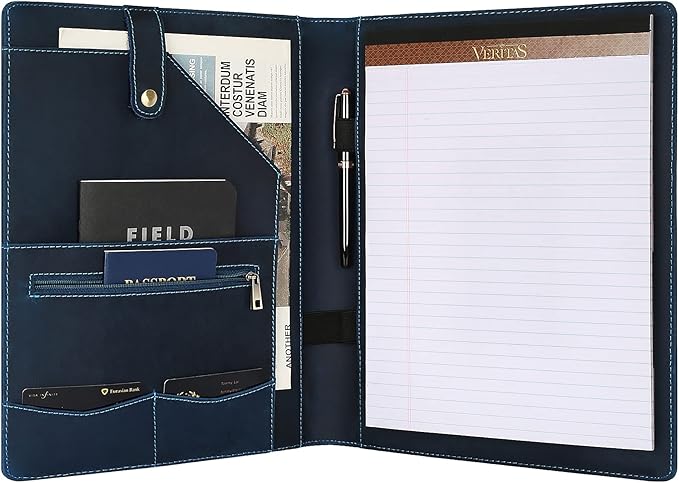 Personalized Leather Portfolio for Men, Engraved Leather Clipboard Portfolio Binder, Custom Resume Padfolio for Women, Christmas Gift for His/Her (Notepad, Blue-Custom)