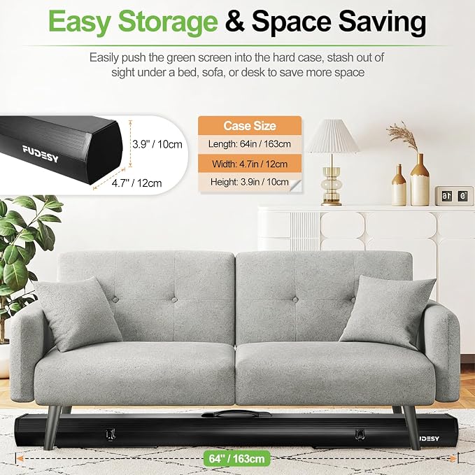 FUDESY 61 x 77.5in Collapsible Green Screen, Portable Retractable Chroma Key Backdrop, Wrinkle-Resistant Fabric Pop Up Photo Background with Stand for Streaming, Video Conference, Photographic Studio