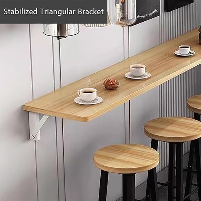 Wall Mounted Folding bar Table,Wooden Wall Dining Table,Narrow Long Floating Desk,Hanging Desk Workbench for Kitchen Laundry Office(39.3x11.8inch, Brown)