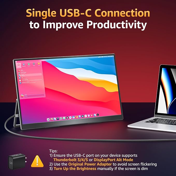 Upperizon Portable Monitor 18.5 inch FHD 125% sRGB 100Hz IPS HDR HDMI USB-C Travel Monitor for Laptop MacBook PC Surface PS5 Xbox, Large External Display with Kickstand & Speakers, VESA Compatible