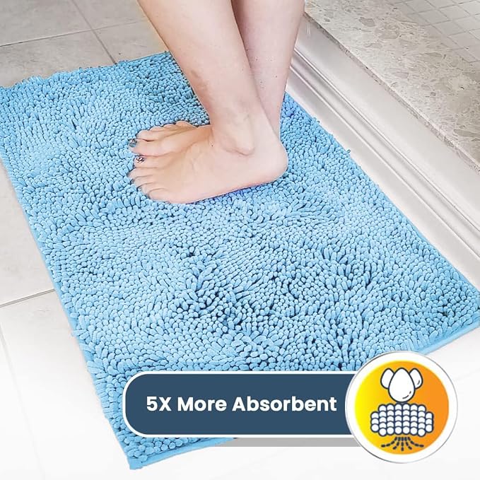 Muddy Mat® | Super Absorbent Door Mat Indoor, Microfiber Quick Dry Chenille Entryway Rug, Non-Slip Front Door Mat, Indoor Mats for Entryway, Machine Washable Pet Rug, Sky Blue 24"x60"