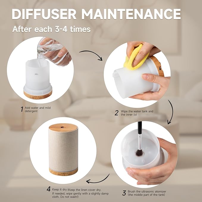 URPOWER 100ML Essential Oil Diffusers for Home with Linen Cover 7 Color Changing Lights, Timer & Auto-Off Scent Diffuser Oil Machine Humidifier Aromatherapy Air Diffusers for Bedroom, Office