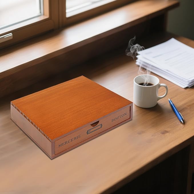 single drawer storage box wooden desk organizer pine wood varnish finish for makeup jewelry stationery small items monitor riser stand home office