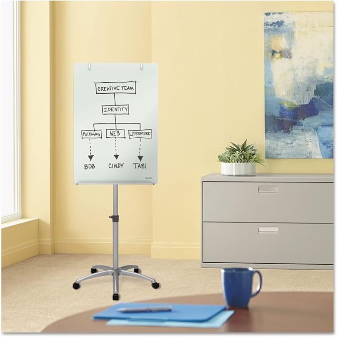 Quartet Easel, Magnetic, Glass Whiteboard, 3' x 2', Adjustable, Portable, Flip Chart Holder, Infinity (ECM32G)