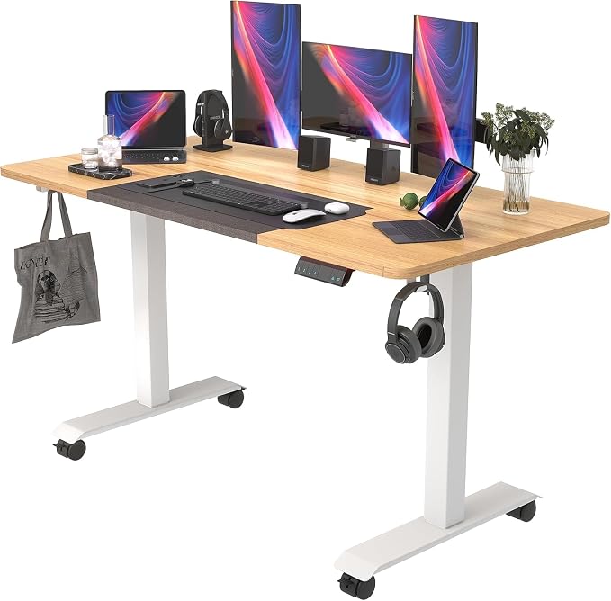 Monomi Electric Standing Desk 55”x24”, Height Adjustable Desk with Wheels | Sit Stand Up Desk for Home Office,Ergonomic Computer desk with Memory Preset and Anti-Collision,Headphone Hook, Natural