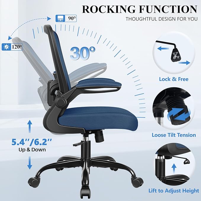 FelixKing Office Chair, Ergonomic Desk Chair Breathable Mesh Chairs Adjustable High Back Lumbar Support Flip-up Armrests, Executive Rolling Swivel Comfy Computer Chairs Home Office Navy