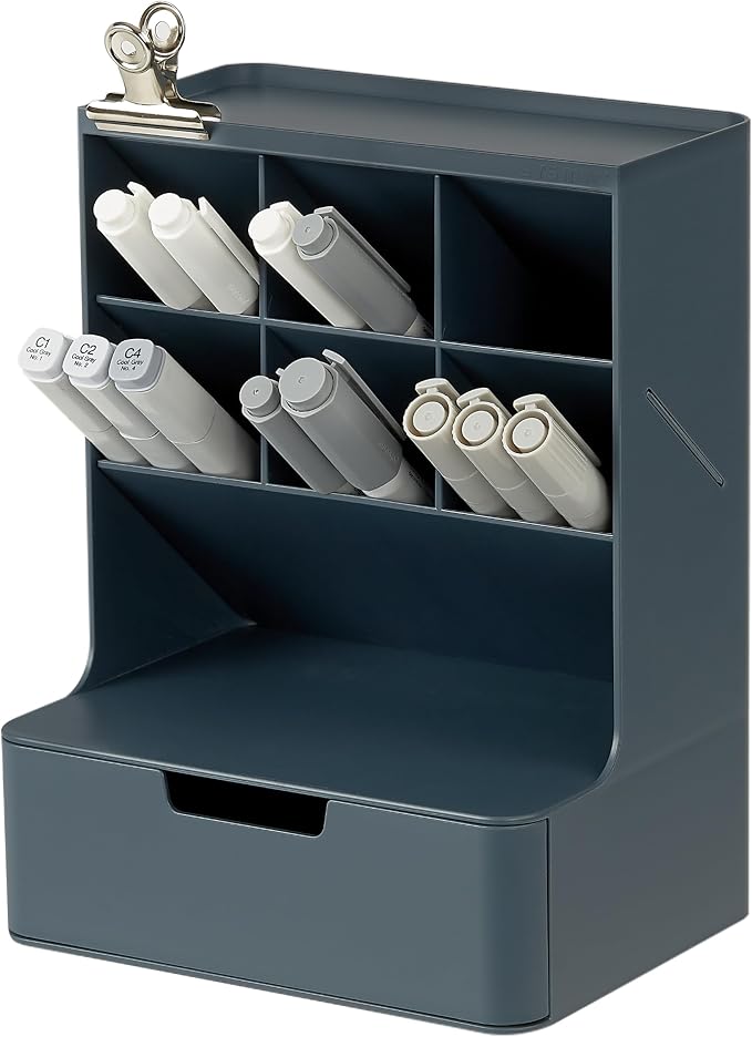 BLUE GINKGO Hive Pen Desk Organizer, Blue, Made in Korea | 6 Compartments. Full Drawer. Everyday Storage.
