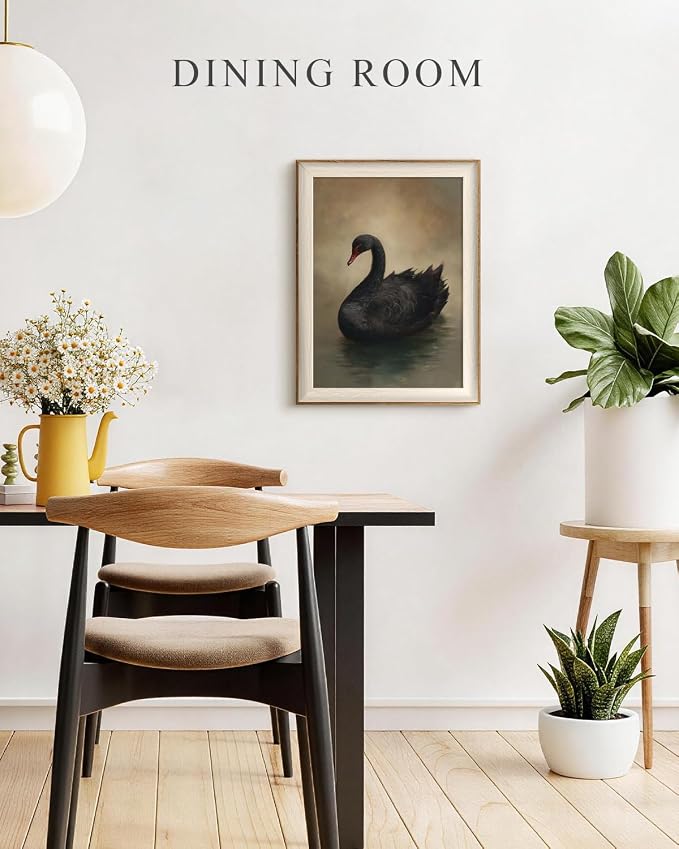 VIYYIEA Framed Wall Art for Living Room, Elegant Black Swan Canvas Prints, Vintage Moody Animal Home Decor, Aesthetic Bedroom Bathroom Kitchen Office Decor, Thoughtful Gift, 12x16 Inch