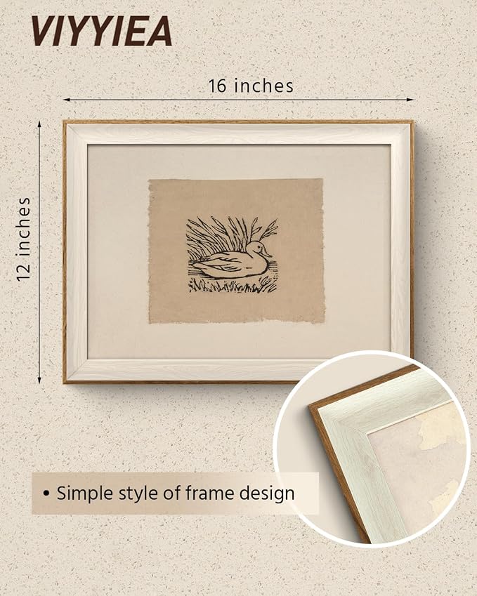 VIYYIEA Framed Wall Art for Living Room, Vintage Duck Sketch Canvas Prints, Minimalist Animal Illustration Home Decor, Rustic Bedroom Office Kitchen Gallery Artwork, 12x16 Inch