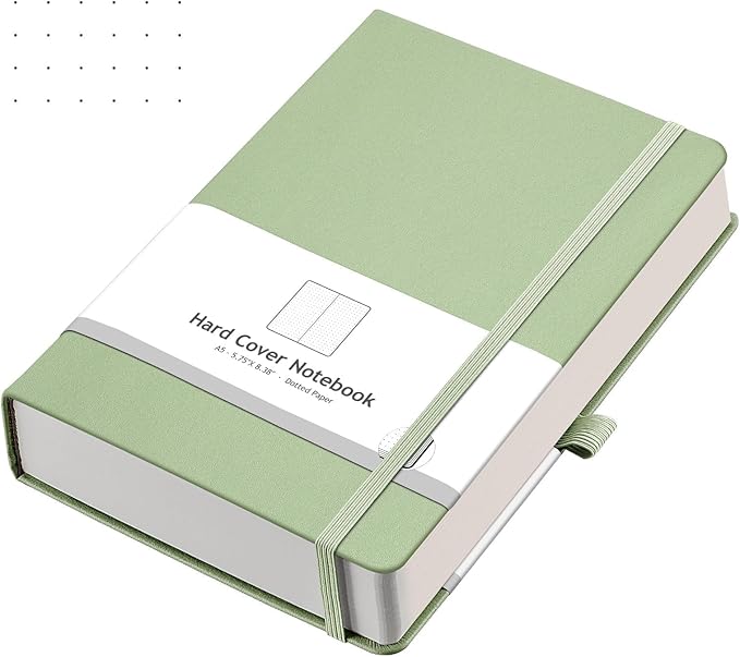 AHGXG Dotted Journal - 320 Numbered Pages Dot Grid Notebook A5 Thick Journal, 100gsm Thick Dotted Paper, Leather Hardcover,Inner Pocket, 5.75'' × 8.38'', Light Green