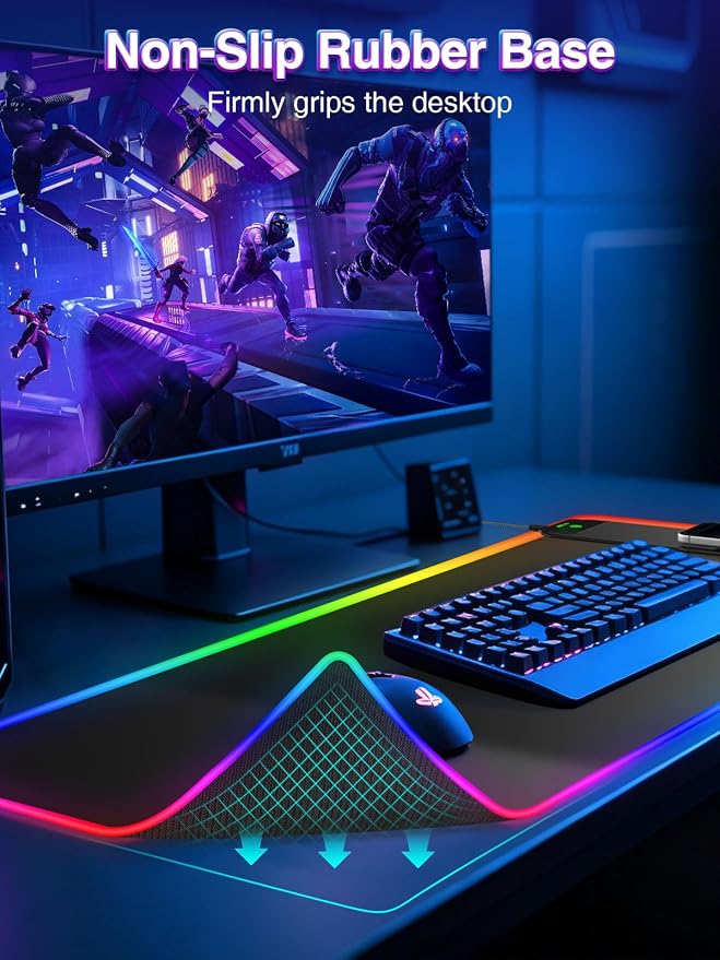 XXL RGB Gaming Mouse Pad with 15W Magnetic Wireless Charger | 31.5'' x 15.8'' Extra Large LED Desk Mat, 24 Light Effects, Non-Slip Rubber Base, Waterproof Easy Gliding Surface