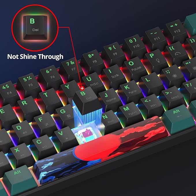 60 Percent Gaming Keyboard Mechanical with Linear Red Switch, 60% Wired Ultra-Compact Mini Keyboard Rainbow with PBT Keycaps for Ps4/Ps5/Xbox(61 Green)
