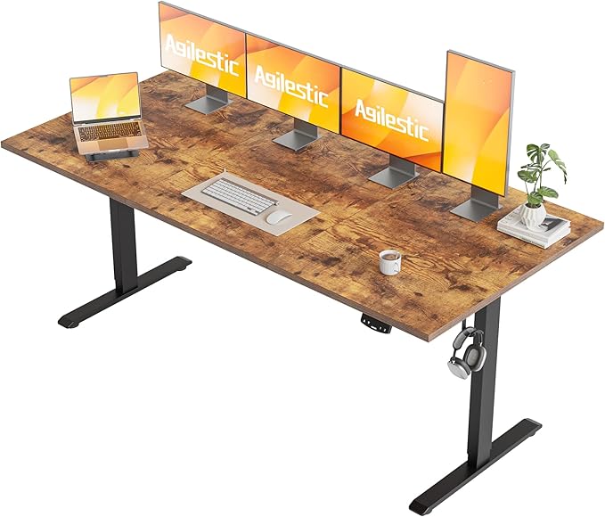 Agilestic Electric Standing Desk, 71 x 31.5 Inches Height Adjustable Desk, Sit Stand up for Work Office Home, Ergonomic Rising Computer Table with Memory Preset, Rustic Brown