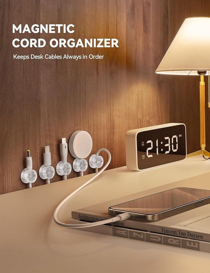 9 Pack Magnetic Cable Clips [Cable Smooth Adjustable] Cord Holder, Under Desk Cable Management, JOYROOM Adhesive Wire Holder Keeper Organizer for Home Office Desk Phone Car Wall Desktop Nightstand
