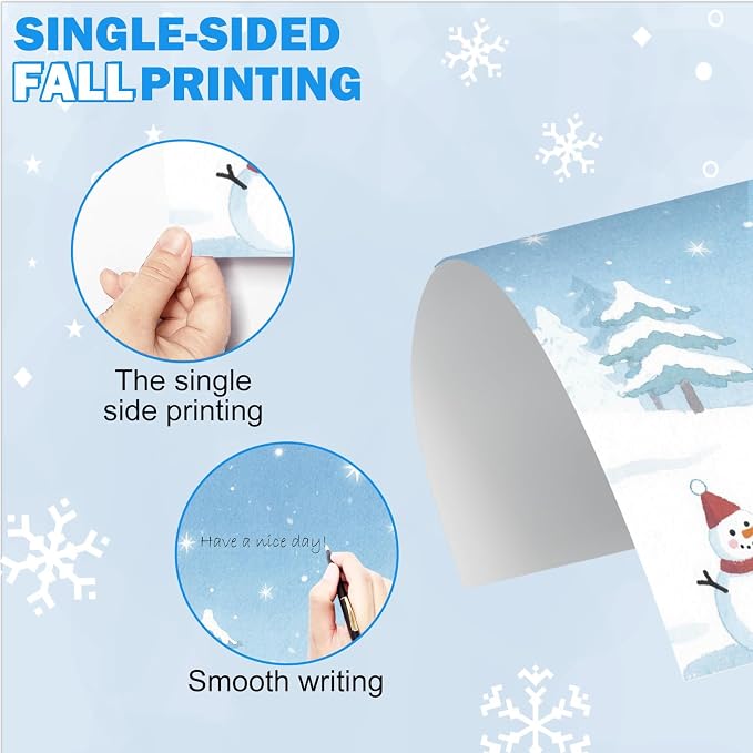 250Pcs Stationery Paper and Envelope Set with 100 Letterhead Papers and 50 Envelopes,10 Design for Letter Writing Invitations Computer Holidays Party Notes, 8.5x11 Inch-Snowman