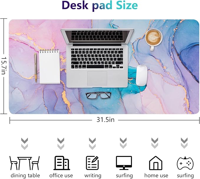 Desk Mat, Desk Pad Dual Leather Sided Desktop Mat for Office and Home,Desk Organization and Accessories Ideal for Large Mouse Pad and Desk Mats on Top of Desks (Blue Pink Marble 31.5"x 15.7")