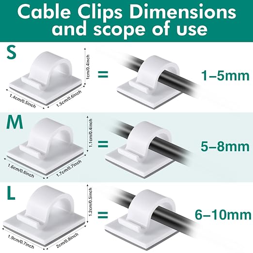 60 Pieces Mini Cable Clips Hooks Christmas Light Clips Self Adhesive Light Hooks Cord Clips for Desk Outdoor String Lights(Medium,White)