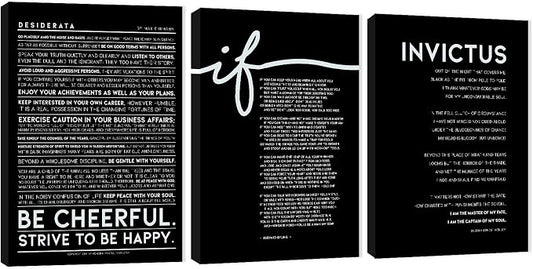 3 Piece Inspirational Wall Art, Black Background Sayings Picture, Quotes Motivational Canvas Prints for Office Decor, Triptych Entrepreneur Painting Framed Artwork for Home Wall Decor (48"Wx24" H)