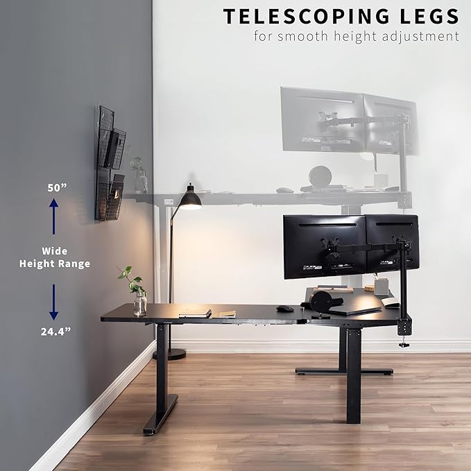 VIVO Electric Height Adjustable 83 x 60 inch Corner Stand Up Desk, 2 White Marble Dry Erase Solid Table Tops, Black Frame, Memory Controller, L-Shaped Workstation, 3E Series, DESK-KIT-3E8BWM